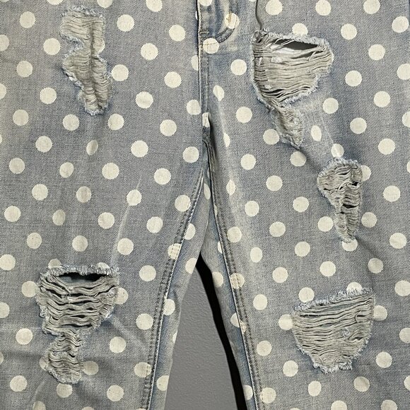 Minkpink Magnolia Boyfriend Jeans Women Size XS White Dot Hipster Rip Torn Hole - Picture 8 of 12